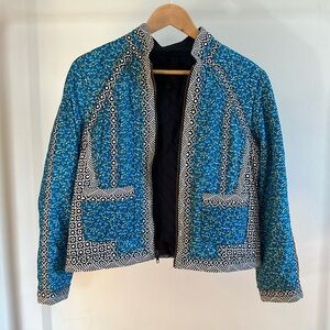 Vintage J Crew Collection blue floral quilted zip jacket like new